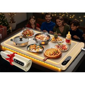 KALANKA-Chauffe Plat &Eacute;lectrique avec LED lumi&egrave;re, Plateau Chauffant en Silicone Pliable, Temp&eacute;rature R&eacute;glable 50-100&deg;C & 1-6H Minuterie, Plaque Chauffante pour F&ecirc;tes, Buffet, R&eacute;unions de Famille - Neuf