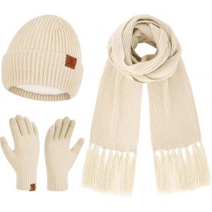 Jexnovashop-Femmes Hiver Chaud Bonnet &Eacute;charpe Longue Gants Tactiles Ensemble Tricot Chapeau Cadeaux Pour Femmes Temps Froid Avec Doublure Polaire - Neuf
