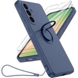 Kal-Coque Protection Caméra Pour Samsung Galaxy A56 5g Avec Support De Bague, Étui Protection Complète Antichoc Silicone Microfibre Douce Empêche Les Rayures Et 2 Pièces Verre Trempé, Bleu - Neuf