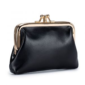 En Cuir noir porte-Monnaie avec Fermoir Loquet pour les Femmes, Triple Cadre en Métal, en Sachet de pièces de Monnaie, des Petits porte-monnaie en Cuir pour les Femmes, les Filles, les Cartes de Crédit, Clés, Pièces de monnaie, des Écouteurs - Neuf