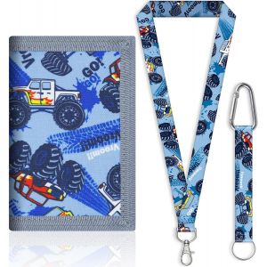 CAUC-Portefeuille pour Enfant,Pliable Porte Monnaie Enfant Porte-Carte Homme avec 2 Cordons Trifold avec Fermeture &Eacute;clair Portefeuille,pour Les Cadeaux d'anniversaire d'enfants (Voiture) - Neuf