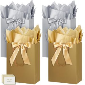 Grand Sac Cadeau, 15.55"" Papier Emballage Cadeau Anniversaire, Carré Pochette Cadeau Ggrand Format Enfant 39.5 * 30 * 12cm Avec 1 Cartes 1 Mouchoirs Pour Fête D'anniversaire 4 Pièces G - Neuf