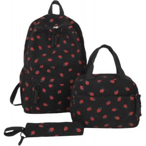 Kawaii Sac à dos d'école pour fille-Adorable sac à dos d'école 3 en 1 en velours côtelé avec boîte à déjeuner et trousse à crayons[T658] - Neuf