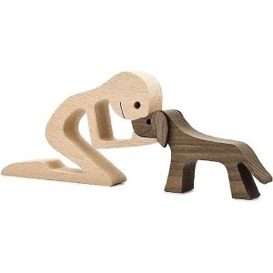 Hommes famille chiot décoration chien sculpture sur bois sculpture artisanat décoration de bureau,décoration de la maison de - Neuf