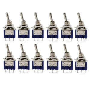 Lot de 12 mini interrupteurs à bascule à connexion unique MTS102 Bleu foncé AC 125 V 6 A 3 broches 2 positions pour Arduino (bleu foncé 3 broches ON-ON) - Neuf
