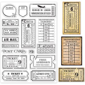 Tianyi-Vintage Ticket Clear Stamps Travel Air Train Ticket Silicone Clear Stamp Seals Pour Cartes Making Diy Scrapbooking Photo Journal Album Décoration, 21x14.8cm / 8.3x5.8inch - Neuf