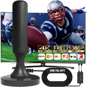 VornixorSarlshop-Antenne DVBT2 avec amplificateur int&eacute;rieur DVBT-T2 Antenne HDTV d'int&eacute;rieur pour t&eacute;l&eacute;viseur, r&eacute;ception maximale &agrave; 360&deg;, qualit&eacute; de signal maximale, prise en charge de l'antenne TV 4K - Neuf