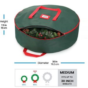 Sac de rangement pour couronne de Noël, boîte de rangement pour couronnes avec poignée (vert) - Neuf