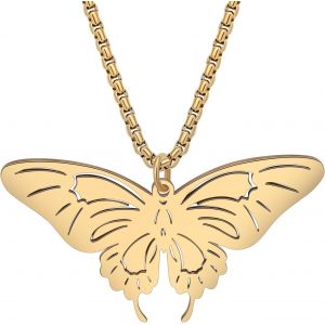 Kal-Délicat Collier Papillon En Acier Inoxydable Pendentif Plaqué Or 18k Bijoux D'été Cadeaux Pour Femmes Filles Enfants Charms - Neuf