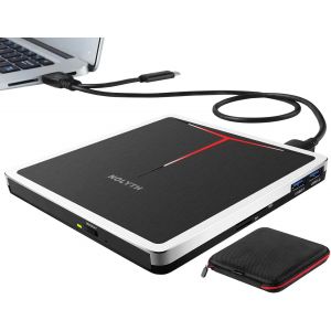 Lecteur CD Externe pour PC, USB Lecteur DVD Externe avec Ports SD/TF/2 USB, Portable Lecteur DVD Graveur CD pour Mac MacBook Windows HP ASUS - Neuf
