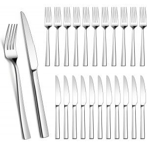 Oayew-Lot De 24 Couverts &Agrave; Steak En Acier Inoxydable - Couteaux &Agrave; Steak Et Fourchettes &Agrave; Steak - Couverts &Agrave; Steak Pour 12 Personnes - Avec Poign&eacute;e Carr&eacute;e - Pour La Maison, Le Restaurant, L'h&ocirc;tel - Neuf