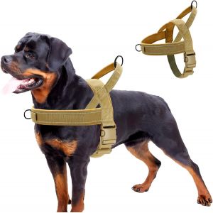 Jgd-Harnais Chien, R&eacute;fl&eacute;chissant R&eacute;glable Harnais Anti Traction Pour Chien, Respirante Harnet Pour Chiens Moyen Avec Poign&eacute;e Et Anneaux Pour Promenade Entra&icirc;nement Chasse, Kaki, M - Neuf
