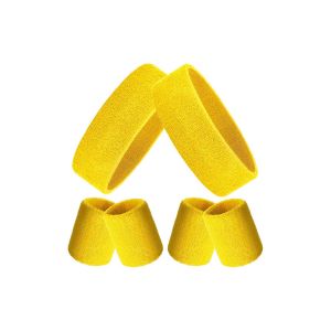 Lot De 2 Bandeaux Anti-Transpiration Pour Le Sport - Bandeaux Et Bracelets Pour Le Tennis, Le Badminton Et Le Yoga - Jaune - Neuf