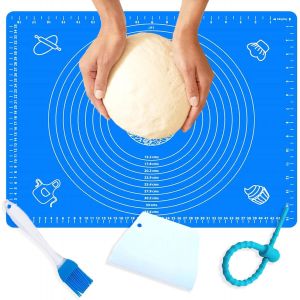 AYUHR-Tapis de pâtisserie en silicone anti-adhésif et antidérapant 50 x 40 cm + pinceau à pâtisserie + grattoir + cravate réutilisable (bleu) - Neuf