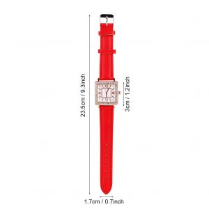Montre A Quartz Analogique Tendance Pour Femme, Bracelet En Pu, Boitier Carre, Rouge - Neuf