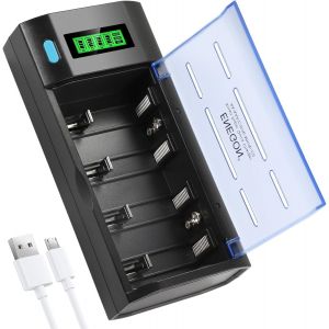 Chargeur de Piles Universel-Chargeur Intelligent pour Piles Rechargeables AA/AAA/C/D/9V NiMH/NiCD-avec Écran LCD,Charge Rapide,Fonction Décharge,4 Emplacements Indépendants - Neuf