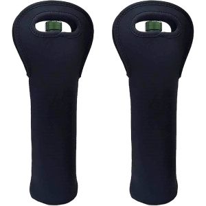 Lot de 2 sacs isothermes portables en néoprène de 750 ml pour bouteilles de vin, bière, champagne, eau, boissons, pour pique-niques en famille (noir) - Neuf