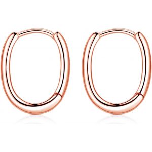 Kal-Petites Créoles En Argent Sterling 925 - Ovales - Hypoallergéniques - Avec Zircone - Pour Le Sommeil - Pour Femme Et Fille - Neuf