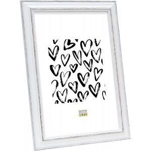 CMWX-- Cadre photo en bois pour photo 18x24cm - blanc avec biseau bois foncé - pour accrocher ou poser - pour affiches ou posters - S221H3 18x24 - Neuf