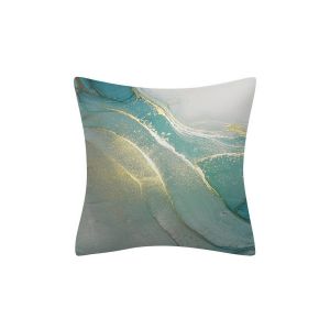 Housse De Coussin D&eacute;corative &Agrave; Motif Marbre Turquoise Avec Accents Dor&eacute;s Et Argent&eacute;s, 45 X 45 Cm, M&eacute;lange Coton-Polyester - Neuf