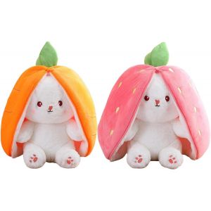 Peluche Lapin De P&acirc;ques, 20cm Lapins &Agrave; Cache-Cache Dans Une Pochette Carottes/Fraises, Lapin En Peluche, Jouets En Peluche Kawaii, Douce Et Souple, Cadeaux De P&acirc;ques Pour Enfants Gar&ccedil;ons Filles - Neuf