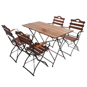 Salon De Jardin Pliant 5 Pi&egrave;ces Table Et 4 Chaises Bistrot Mobilier Ext&eacute;rieur Set Terrasse Balcon 120x60 Cm En Acacia Massif, Structure Acier 04_0010217 - Neuf