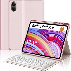 Coque Clavier Pour Redmi Pad Pro 12.1"" 2024 - Azerty Français Clavier Détachable Sans Fil Bluetooth, Étui Avec Fente Pour Stylo Pour Xiaomi Pad Poco 12.1"", Rose Chair - Neuf