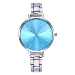 Montre-Bracelet A Quartz Decontractee Pour Femmes Et Hommes, Bracelet En Acier Unisexe, Bleu Clair - Neuf
