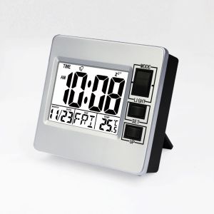 DUOBAGMA Petit réveil numérique pour chambre à coucher lit LCD grand affichage avec rétroéclairage thermomètre horloge électrique à piles - Neuf