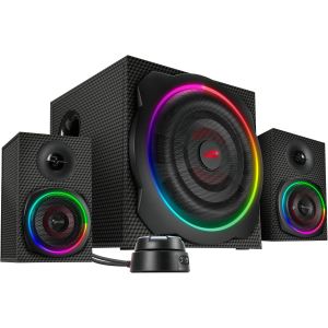 Gravity Carbon Rgb - 2.1 Syst&egrave;me De Haut-Parleurs 2.1 Avec Subwoofer, Bluetooth Et Jack 3,5Mm Aux, 120 W, Rgb Enceinte Pc Gamer 2.1 Avec Caisson De Basses, Noir - Neuf