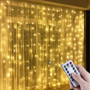 KAL-Guirlandes Lumineuses Rideau 3 * 3M 300 Led 8 Modes D'Eclairage,Usb Télécommande Rideau Lumineux Decoration De Fenêtre, Intérieur Pour Noël, Mariage, Maison, Patio-Blanc Chaud - Neuf