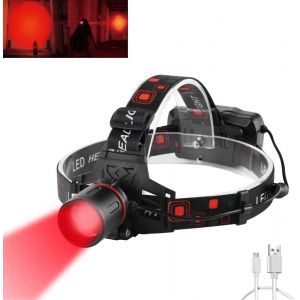Lamp Frontale Rouge, 1000 Lumens Lampe Frontale Rechargeable Avec Lumière Rouge Zoomable Torche Frontale Rouge Pour La Chasse, L'astronomie, La Vision Nocturne Et La Camping(Lumière Rouge) - Neuf