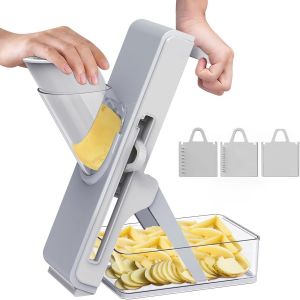 Chenquansarl-Coupe Legumes Multifonctions, Mandoline Cuisine, Slicer Legumes Avec Conteneur, Chopper Alimentaire Multifonctionnel (Gris) - Neuf