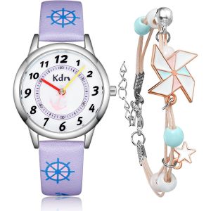 Bnhgc-Montre Enfant Set Analogique Quartz Bracelet Montres Filles Etanche Sport Dessin Montres Cuir Time Teacher Montres Fille Garçons Elégantes 5 6 7 8 9 10 Ans Anniversaire Pour Enfants - Neuf