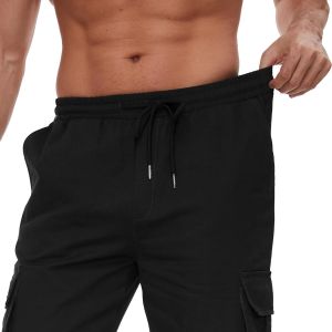 Tzf-Pantalons Cargo Homme Coton Pantalon De Travail Avec Multi Poches Taille Elastique Cordon De Serrage - Neuf