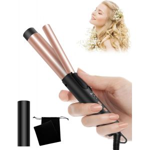 Mini Fer A Boucler Cheveux Court-Boucleur A Cheveux 25 Mm,Fer A Friser Boucler De Voyage 160&deg;C-200&deg;C Avec Gant Et Sac De Rangement,Mini Boucleur Cheveux Court Et Mi-Long,Double Tension (Noir) - Neuf