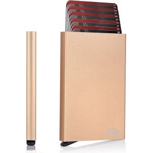 CAUC-Porte Carte Bancaire S&eacute;curise Anti Piratage Peut Ranger 8 a10 Cartes Femme et Homme Rigide M&eacute;talique en Aluminium-Porte Carte Credit Pop up en M&eacute;tal avec Protection Anti RFID sans Contact - Neuf