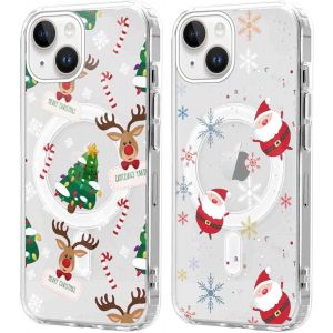 SJZG-2 Pi&egrave;ces No&euml;l Coque Magn&eacute;tique Pour Iphone 14/Iphone 13 6,1'', Etui En Motif Dessin Cadeau De No&euml;l Compatible Avec Magsafe, Antichoc Housse Christmas Silicone Cover Pour Iphone 13, No&euml;l 05 - Neuf
