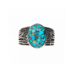 Bague Homme Ethnique Turquoise Argent - Neuf