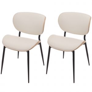 Lot de 2 chaises de salle &agrave; manger HWC-O45, chaise, bois courb&eacute; similicuir 280g/m&sup2; &Ouml;ko-Tex MVGnaturel, blanc - Neuf