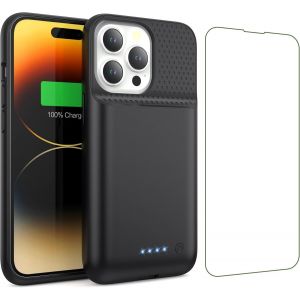 Battery Case For Iphone 14/13 Pro/13, [7500mah] Rechargeable External Battery, Powerful Portable Charger Extension Case With Tempered Glass Battery Case For Iphone 14/13 Pro/13 - Black - Neuf