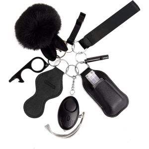 KAL-Porte Clef Defense Femme Kit, Porte Clef Alarme Anti Agression Avec Securite Accessoire,Alarme De Poche, Brise Vitre,Pom Poms, Ensemble De Porte-Clés De Sécurité Pour Femme Et Enfant - Neuf