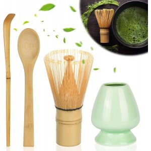 KALANKA-Fouets à Matcha, 4 Pièces Ensemble de Balais à Matcha, Kit Accessoire pour Cérémonie du Thé Matcha-Fouet en Bambou, EnsembleThé Matcha, Cuillère Traditionnelle, Cuillère à Thé - Neuf