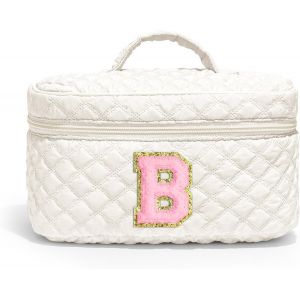 Trousse De Toilette Pour Femme Et Fille - Blanc/Rose - Trousse De Maquillage Personnalis&eacute;e - Grande Trousse De Toilette - Cadeau Pour Femmes, Adolescentes, Filles, Amies, Blanc., B - Neuf