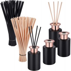 Jgd-Diffuseur En Verre D&eacute;coratif, Lot De 4 Diffuseur En Verre Avec 100 Diffuseur Batonnets, 100ml Diffuser Jars Pour Home Fragrance, Aromath&eacute;rapie, Parfum, B&acirc;tons De Rechange - Neuf