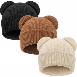 Kalanka-Bonnet Pour B&eacute;b&eacute; Bonnet Hiver B&eacute;b&eacute; Unisexe En Tricot Doux Avec Oreilles D'ours Mignonnes Pour Gar&ccedil;on Fille Beanies Chaud Pour 0-24 Mois - Neuf