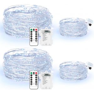 KAL-Lot De 2 Guirlandes Lumineuses Led De 20 M + 2 Pièces De 3 M À Piles - 8 Modes - Télécommande Avec Minuterie - Guirlande Lumineuse - Étanche Ip65 - Guirlande Lumineuse D'Extérieur - Fil Pour - Neuf