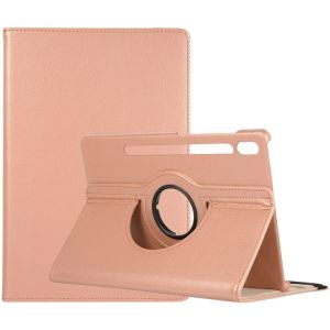 Étui En Cuir Pour Samsung Galaxy Tab S9 Ultra, Rotation 360°, Texture Litchi, Or Rose - Neuf