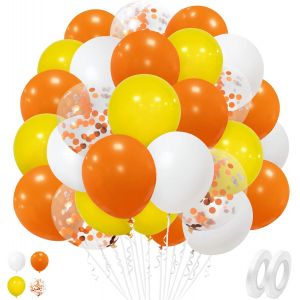 Yellow Orange Balloons, 50 Pieces 12 Inches Orange Yellow White Helium Latex Balloons With Orange Confetti Baudruche For Girls Boys Birthday Christening Party Decorations - Neuf