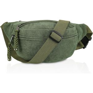 KALANKA-Sac Banane Femme Bandoulière, Sacoche Femme Bandoulière Fashion, Sacoche Banane Homme Réglable, Banane Velours Cotelé Femme Voyage, Sac Bandoulière Homme pour Randonnée Cyclisme Balade(Vert) - Neuf